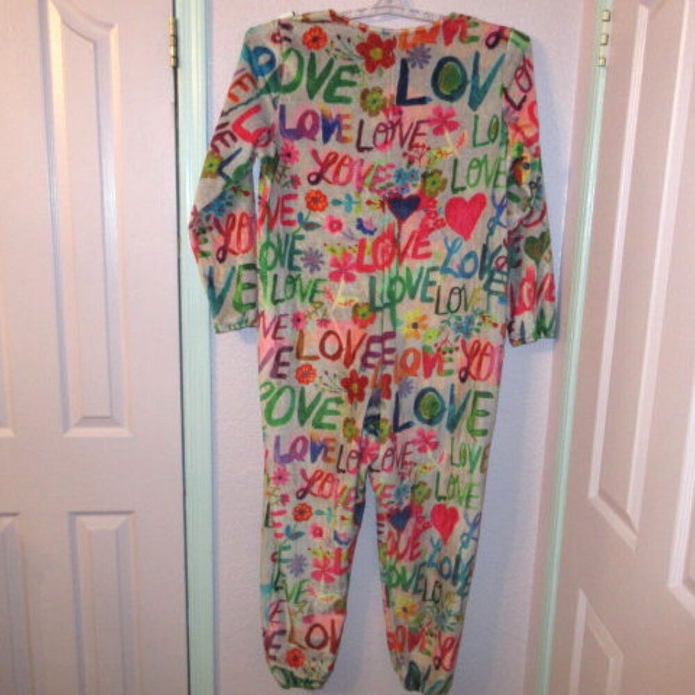 Natural Life Sherpa Fleece One Piece Pajamas Size L Rainbow Love Loungewear EUC - Picture 7 of 11
